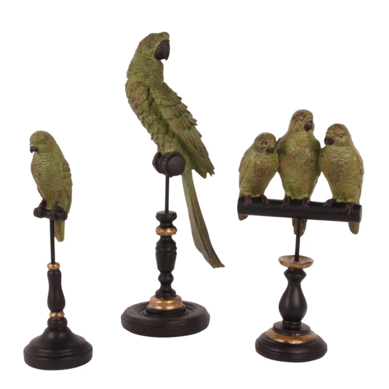 Papegøjefigur på fod - grøn - 33 cm