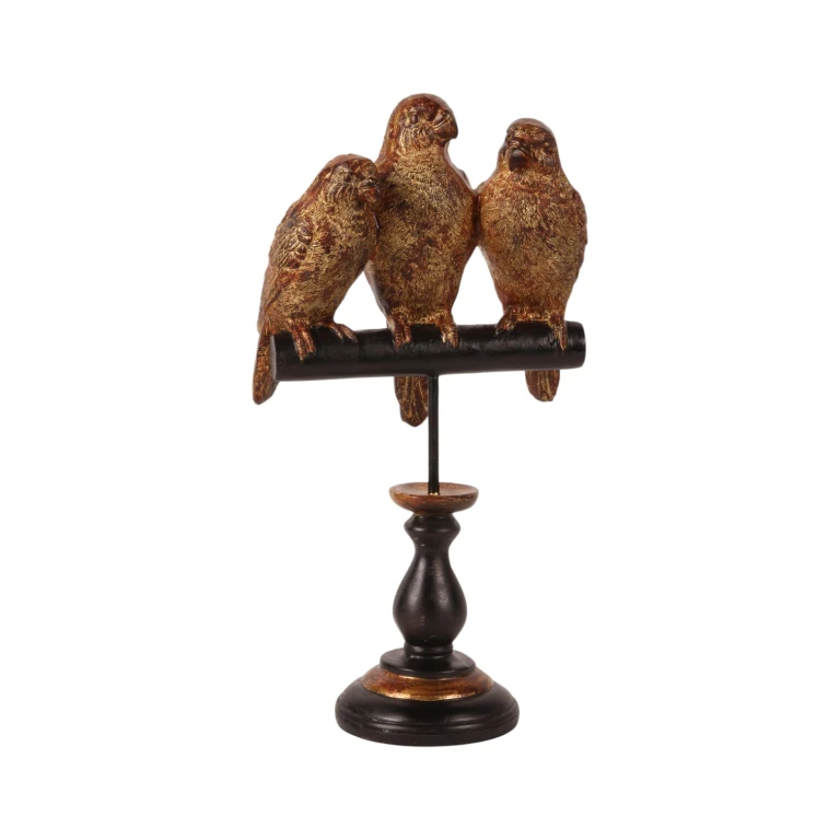 Papegøjestatuette på fod - guld - 33 cm