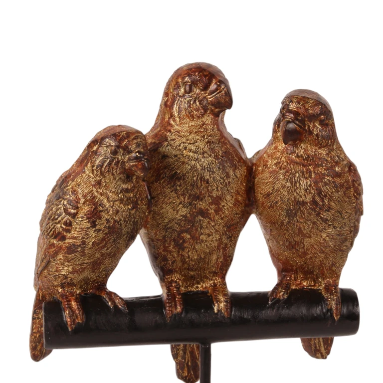 Papegøjestatuette på fod - guld - 33 cm