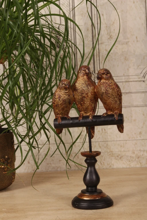 Papegøjestatuette på fod - guld - 33 cm