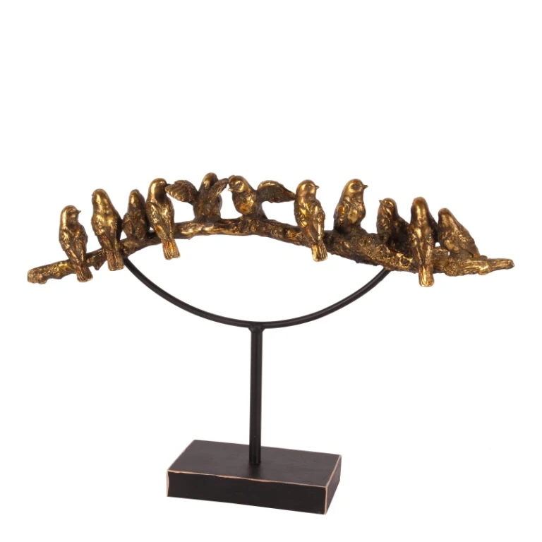 Fugle på stok - guld - 30 cm