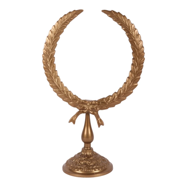 Lauruskron på fod - guld - 38 cm - aluminium