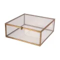 Smykkekasse 20x20x8 cm - guld - messing og glas