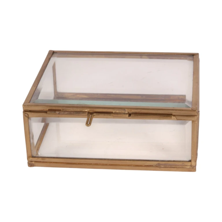Smykkekasse 11 x 9 x 4,5 cm – guld – messing og glas