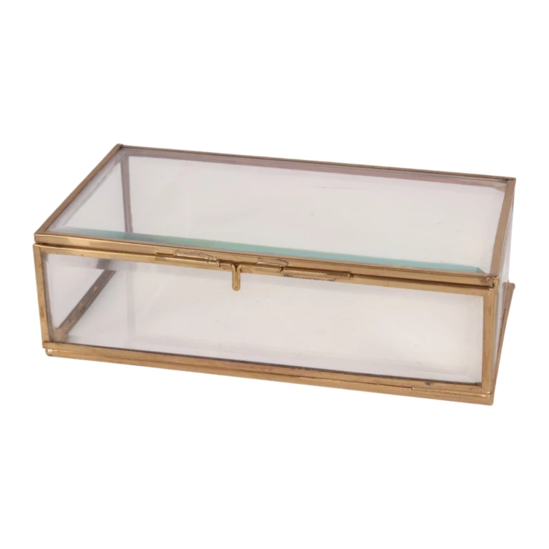 Smykkekasse 17,5 x 10 x 5,5 cm - guld - messing og glas