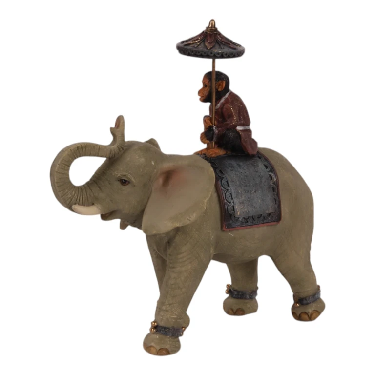 Dyrebillede Elefant med abe - brun - 19 cm