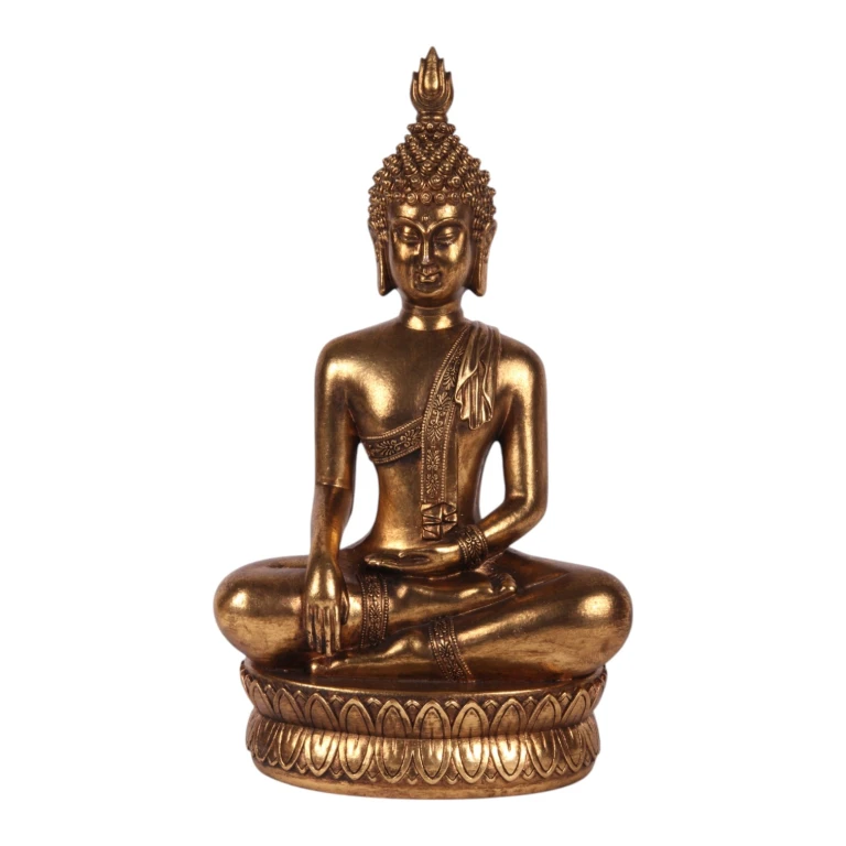 Buddha-figur - guld - 33 cm - kunstharpiks