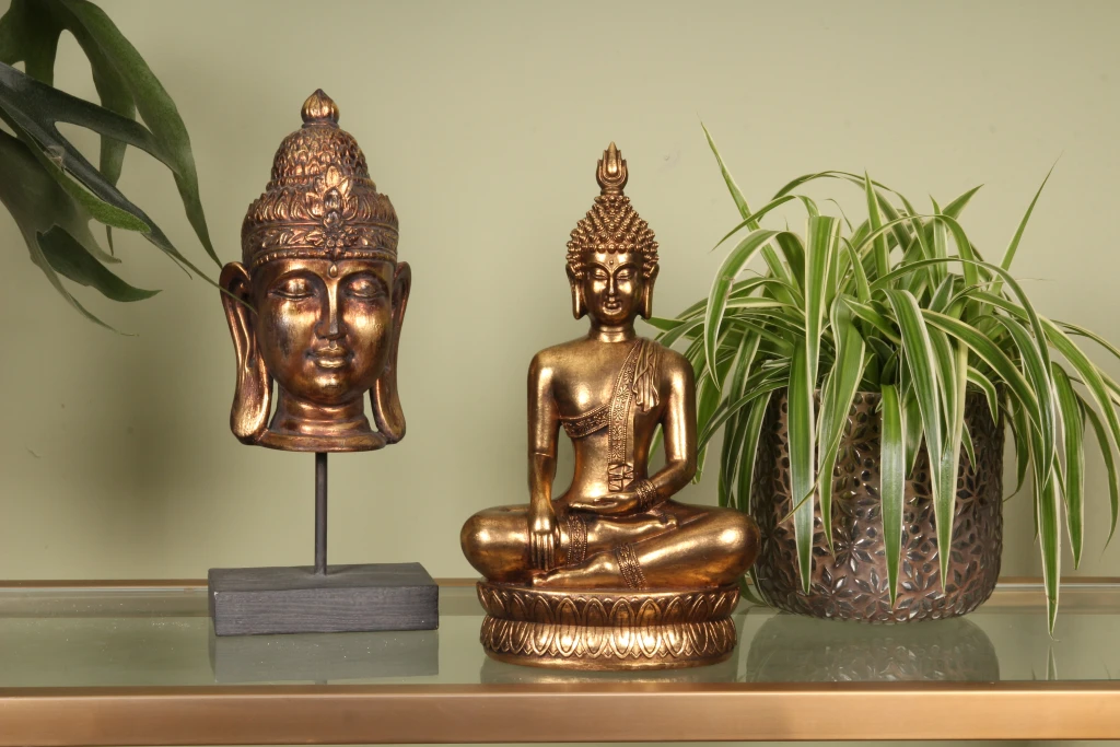 Buddha-figur - guld - 33 cm - kunstharpiks