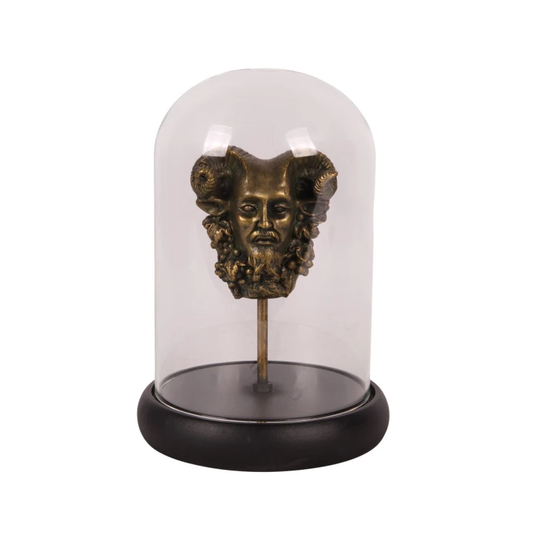 Bacchus-figur under glasdæksel – guld – 23 cm – kunstharpiks