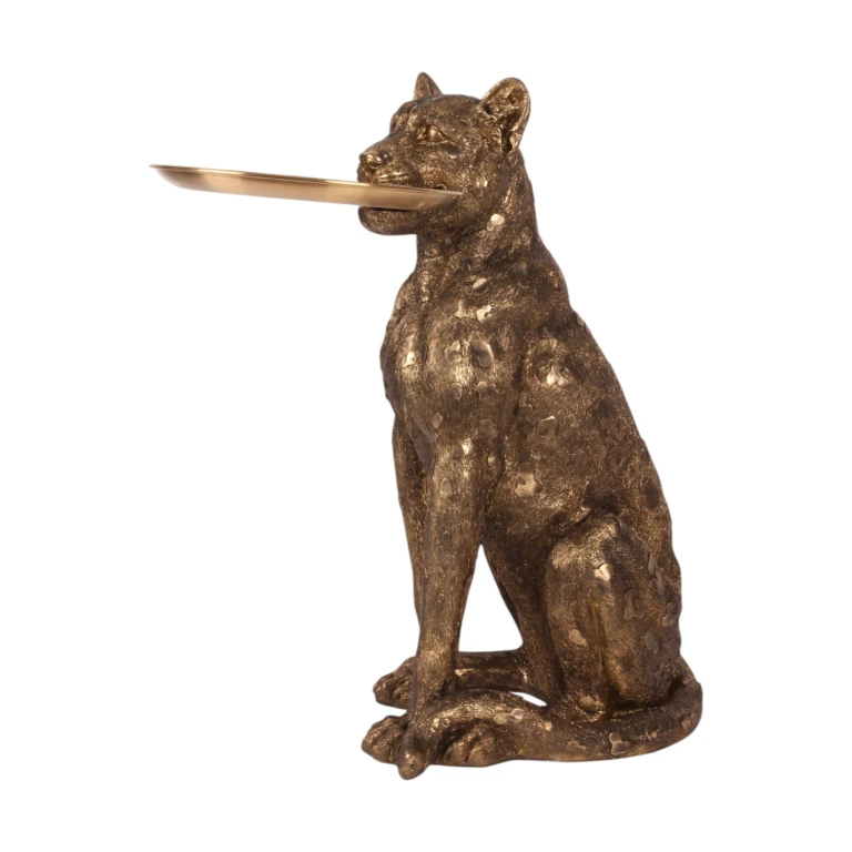 Leopard med bakke – guld – 62 cm