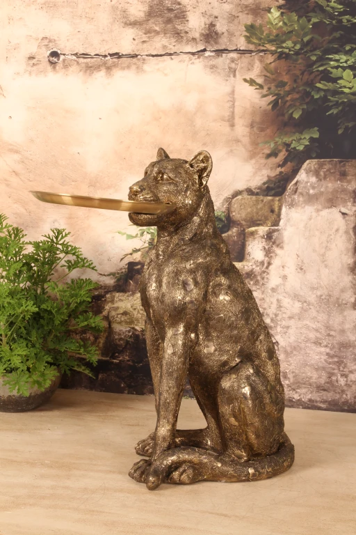 Leopard med bakke – guld – 62 cm