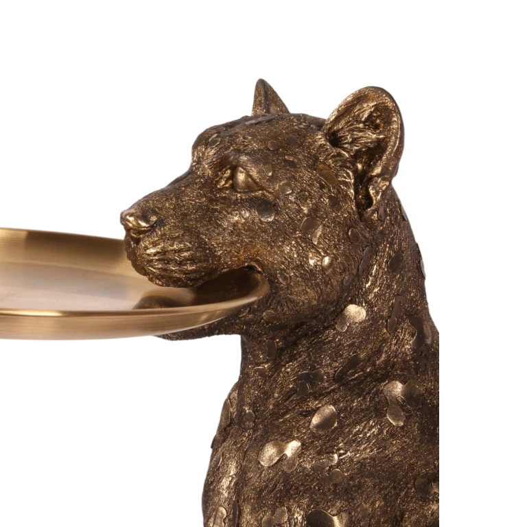 Leopard med bakke – guld – 62 cm
