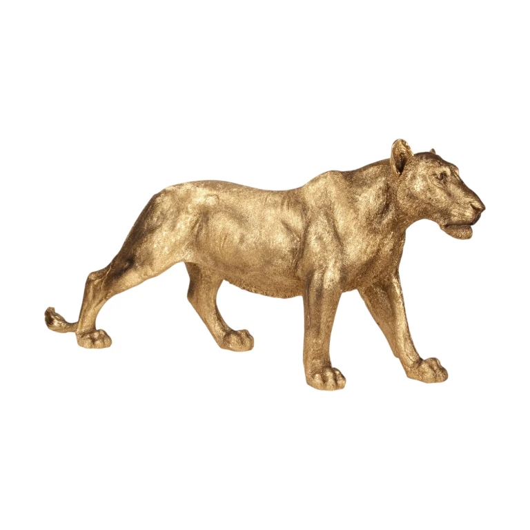 Løvehunne skulptur - guld - 124 cm