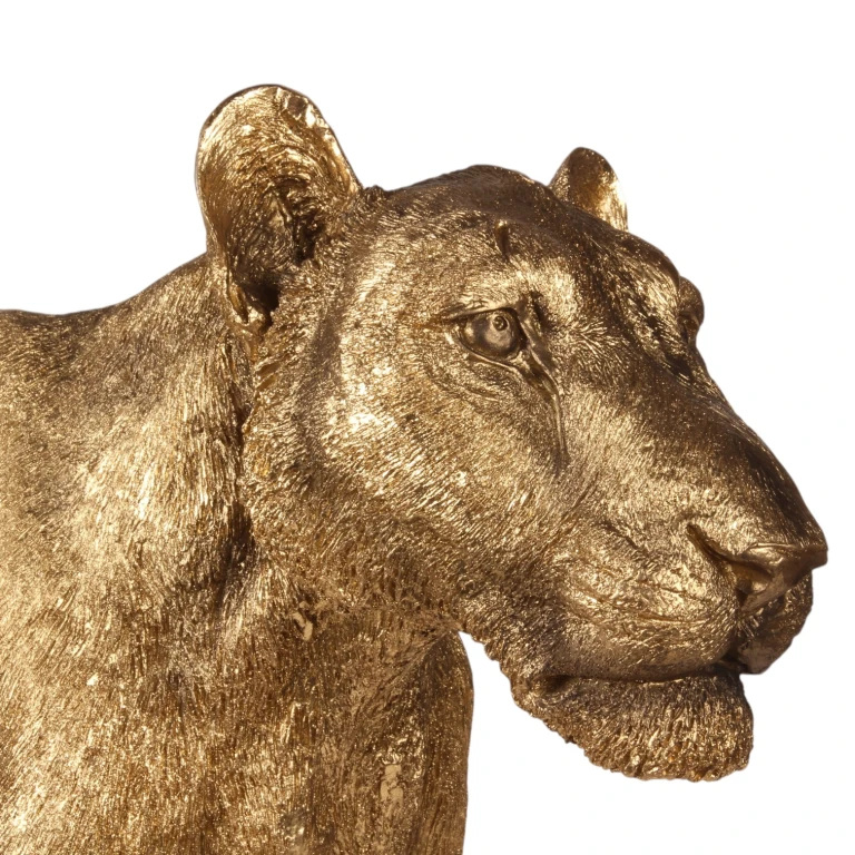 Løvehunne skulptur - guld - 124 cm