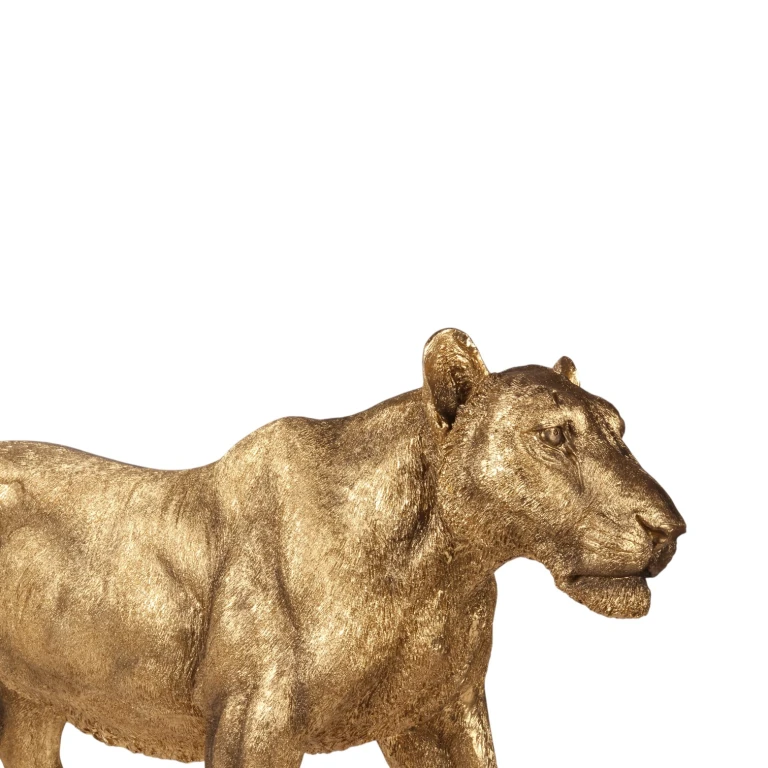 Løvehunne skulptur - guld - 124 cm