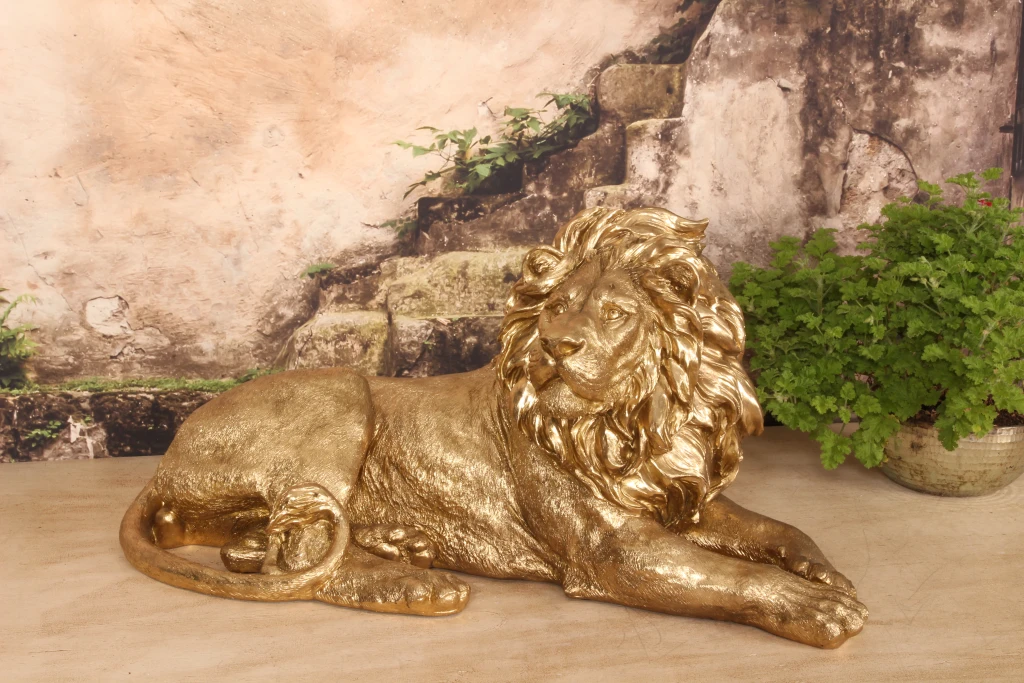 Løvefigur - guld - 80 cm