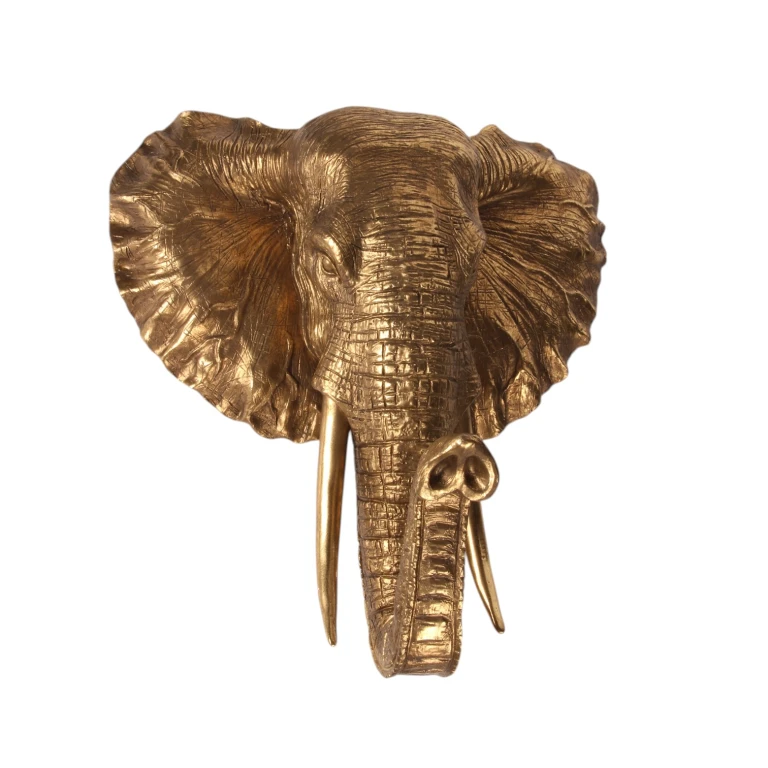 Vægornament Elefant - guld - 23 cm - kunstharpiks