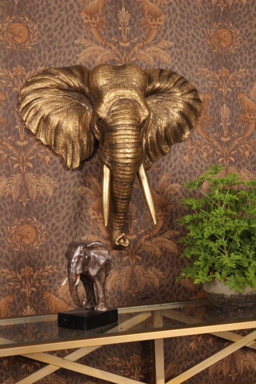 Vægornament Elefant - guld - 61 cm - kunstharpiks