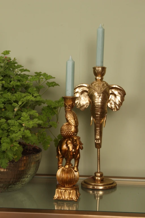 Elefantlysestage - 35,5 cm - guld - kunstharpiks