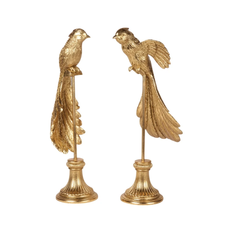 Fuglefigur på stand - guld - 49 cm