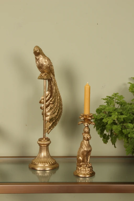 Fuglefigur på stand - guld - 49 cm