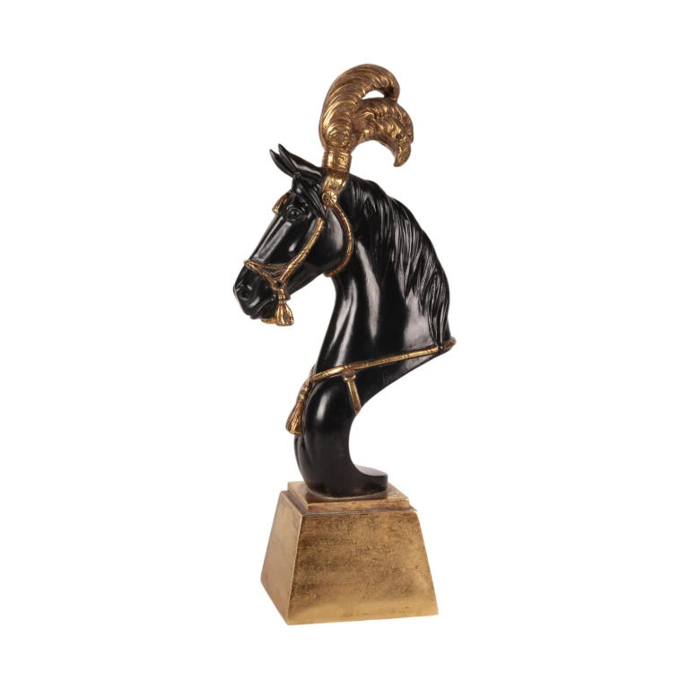 Hestehoved skulptur - sort/guld - 36,5 cm