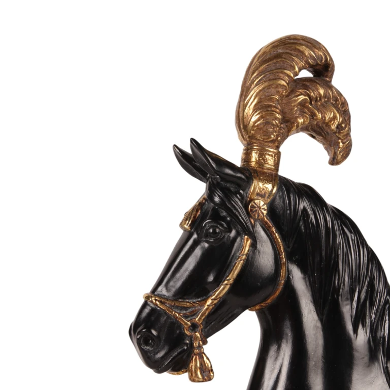 Hestehoved skulptur - sort/guld - 36,5 cm