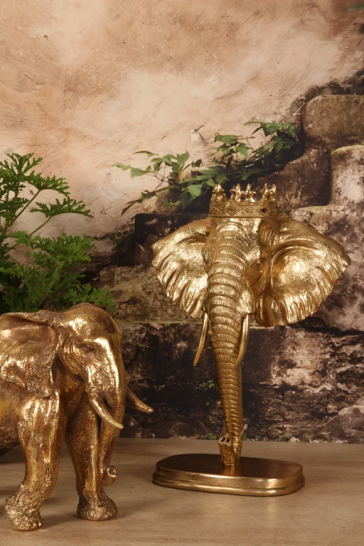 Elefantfigur på stand – guld – 37,5 cm