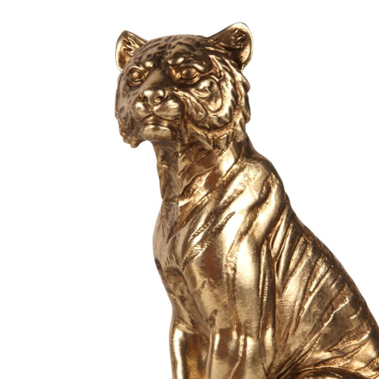 Tigerfigur på bøger - guld - 29 cm