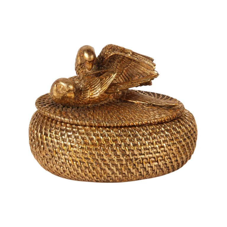 Opbevaringsboks med låg - 19 cm - guld - kunstharpiks