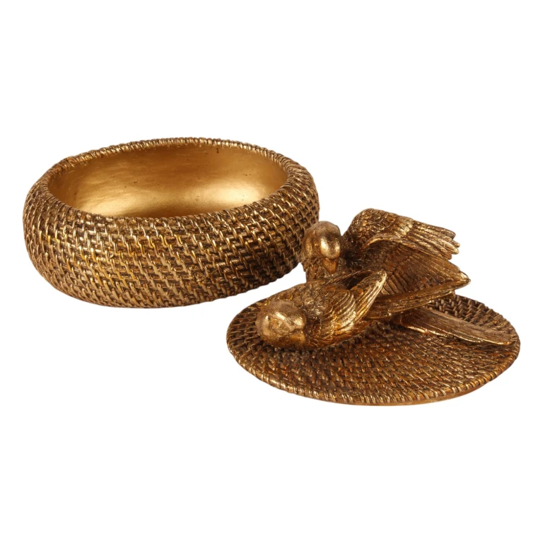 Opbevaringsboks med låg - 19 cm - guld - kunstharpiks