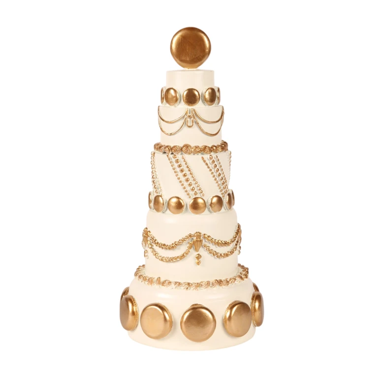 Dekorativt kage - hvid/creme med guld - 33,5 cm - kunstharpiks