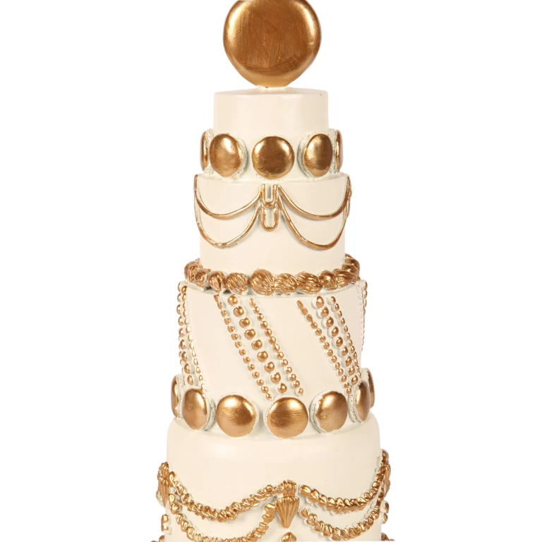 Dekorativt kage - hvid/creme med guld - 33,5 cm - kunstharpiks