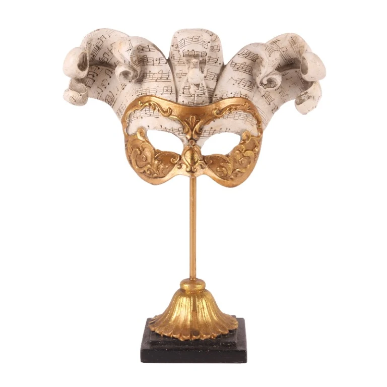 Dekorativ maske på fod - guld - 28 cm - kunstharpiks