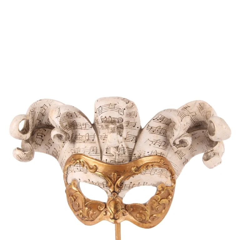Dekorativ maske på fod - guld - 28 cm - kunstharpiks