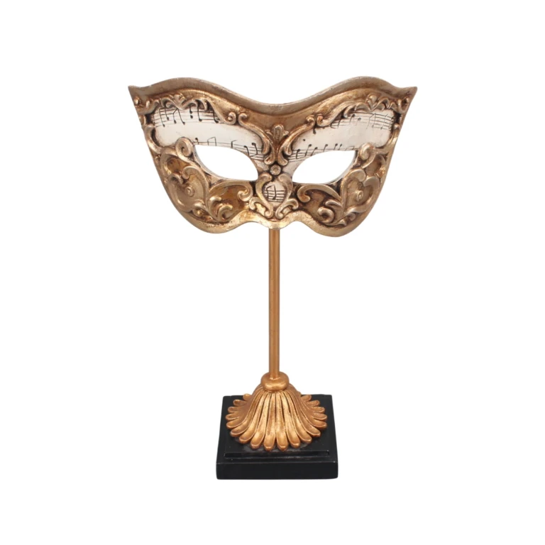 Dekorativ maske på fod - guld - 20,5 cm - kunstharpiks
