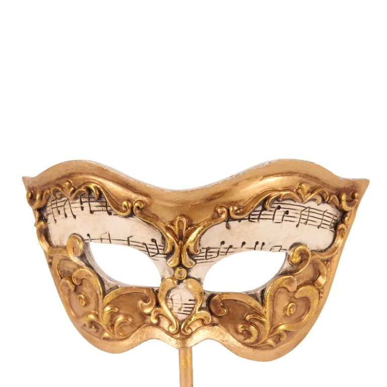Dekorativ maske på fod - guld - 20,5 cm - kunstharpiks
