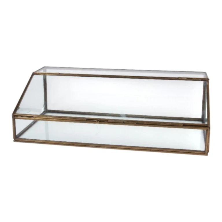 Rektangulær opbevaringsboks - 15 cm - guld - messing og glas