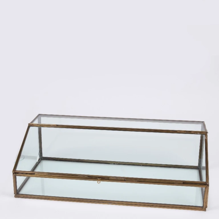 Rektangulær opbevaringsboks - 15 cm - guld - messing og glas