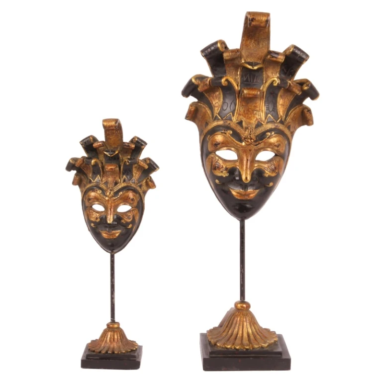 Dekorativ maske på fod - sort/guld - 28 cm - kunstharpiks