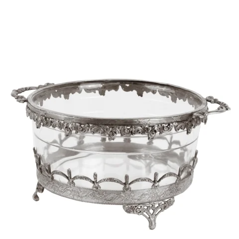 Waxinelichthouder 14 cm - Zilver - Messing / Glas