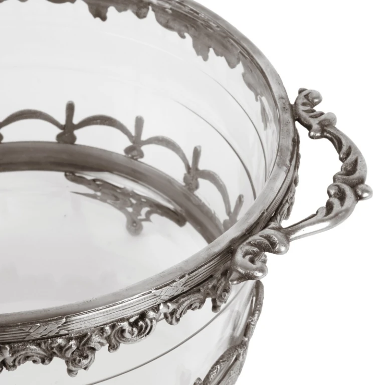 Candle Holder - Silver - Brass and Glass - 14 cm