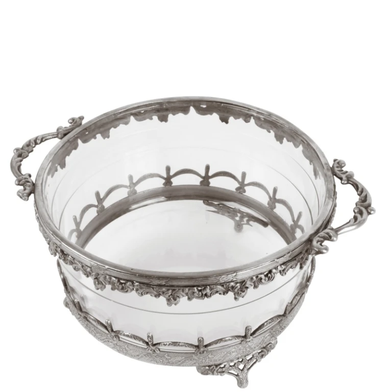Candle Holder - Silver - Brass and Glass - 14 cm