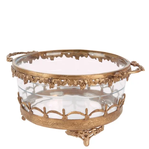 Waxinelichthouder 14 cm - Goud - Messing / Glas