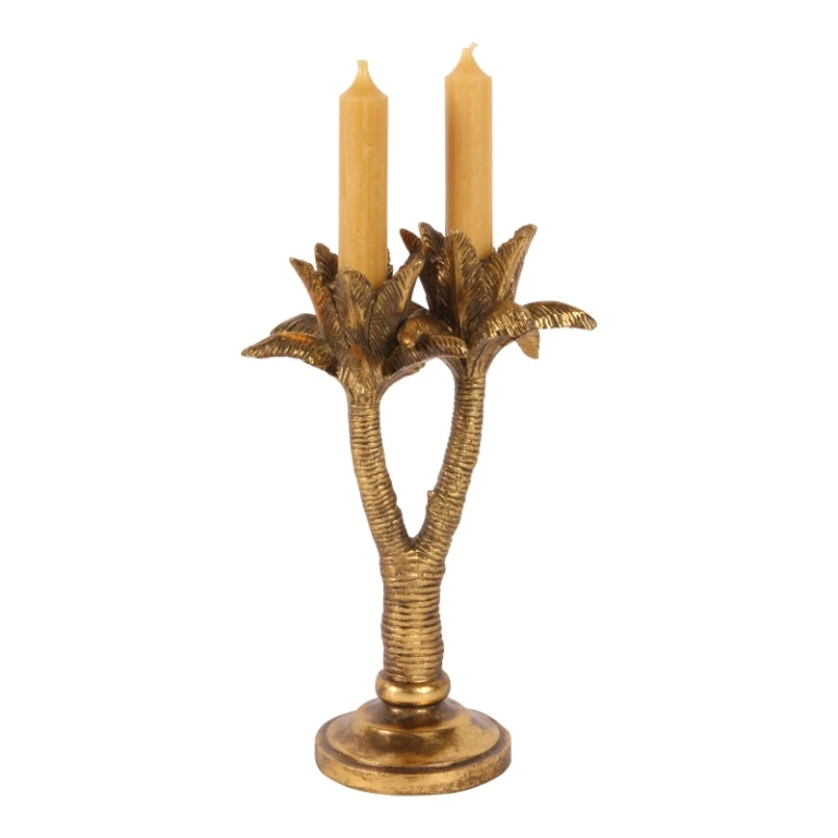 Kandelaber Palmetræ - 24 cm - guld - kunstharpiks