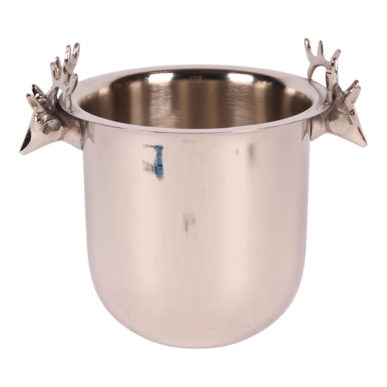 Vin køler med hjortehoveder - sølvfarvet messing - 24 cm - 1 stk