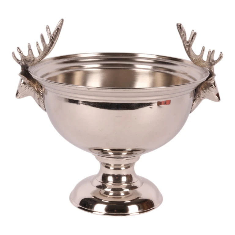 Vin køler med hjortehoveder - sølvfarvet messing - 27,5 cm