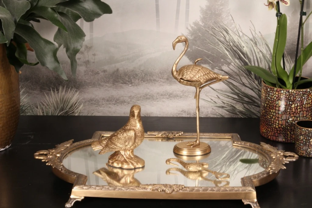 Opbevaringsboks Flamingo - 29 cm - guld - messing