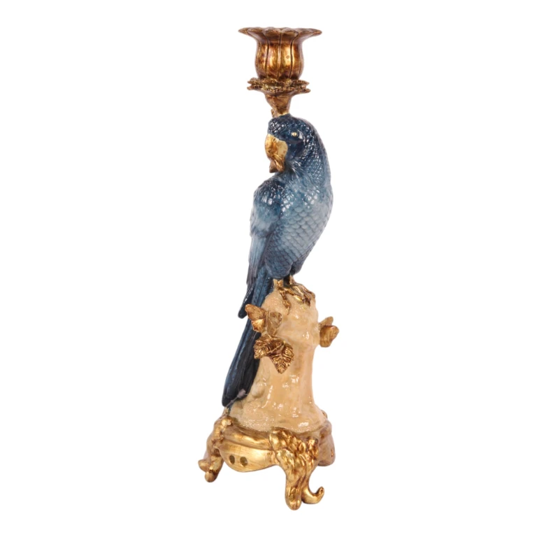 Kandelaber Papegøje - 33 cm - blå - kunstharpiks
