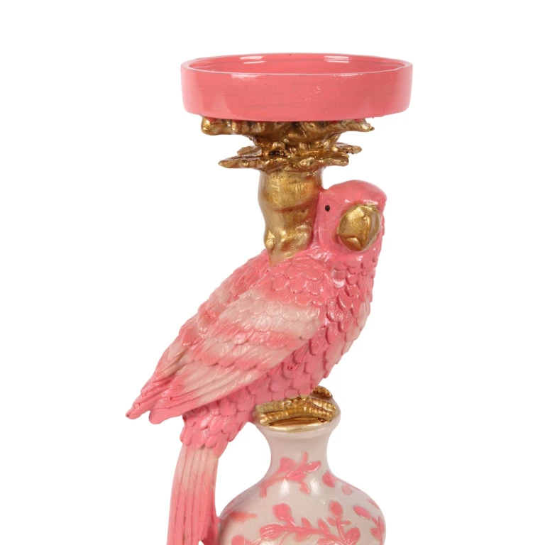 Lysestage Papegøje - 32,5 cm - lyserød - kunstharpiks